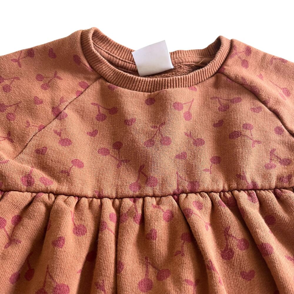 ZARA Girls Brown Red Cherries Sweatshirt Long Sleeve Dress size  3-4 - Picture 3 of 4